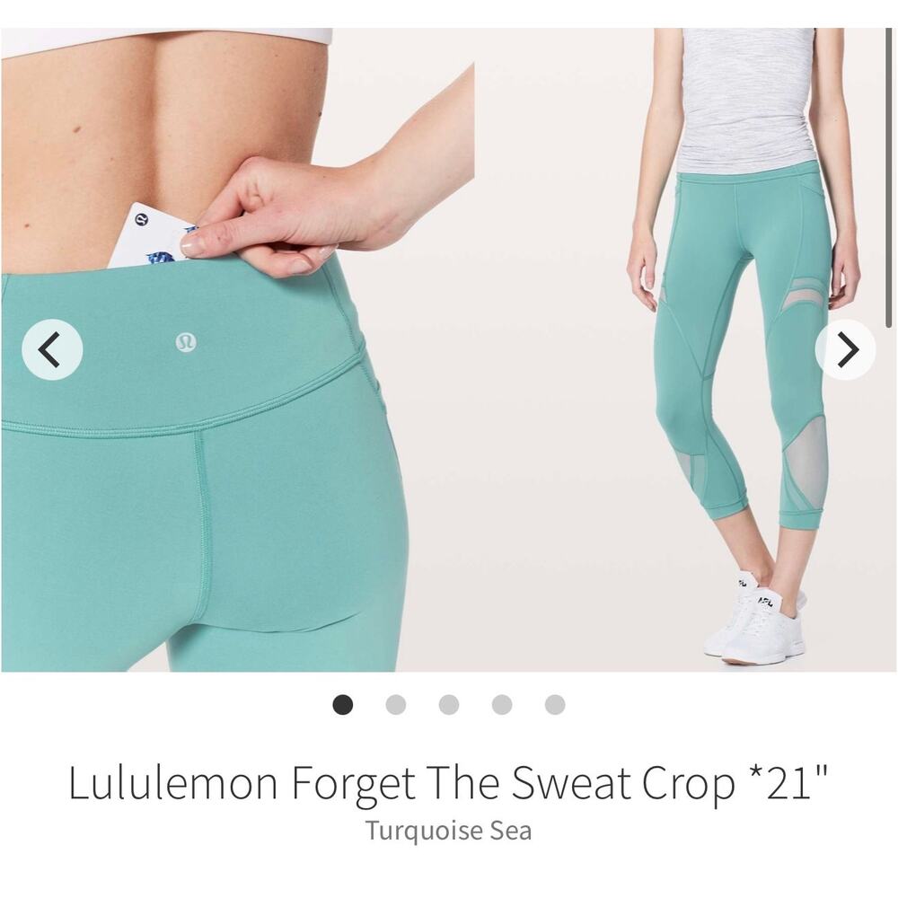 Lululemon Forget The Sweat Crop *21"
Turquoise Sea sz 4 EUC
